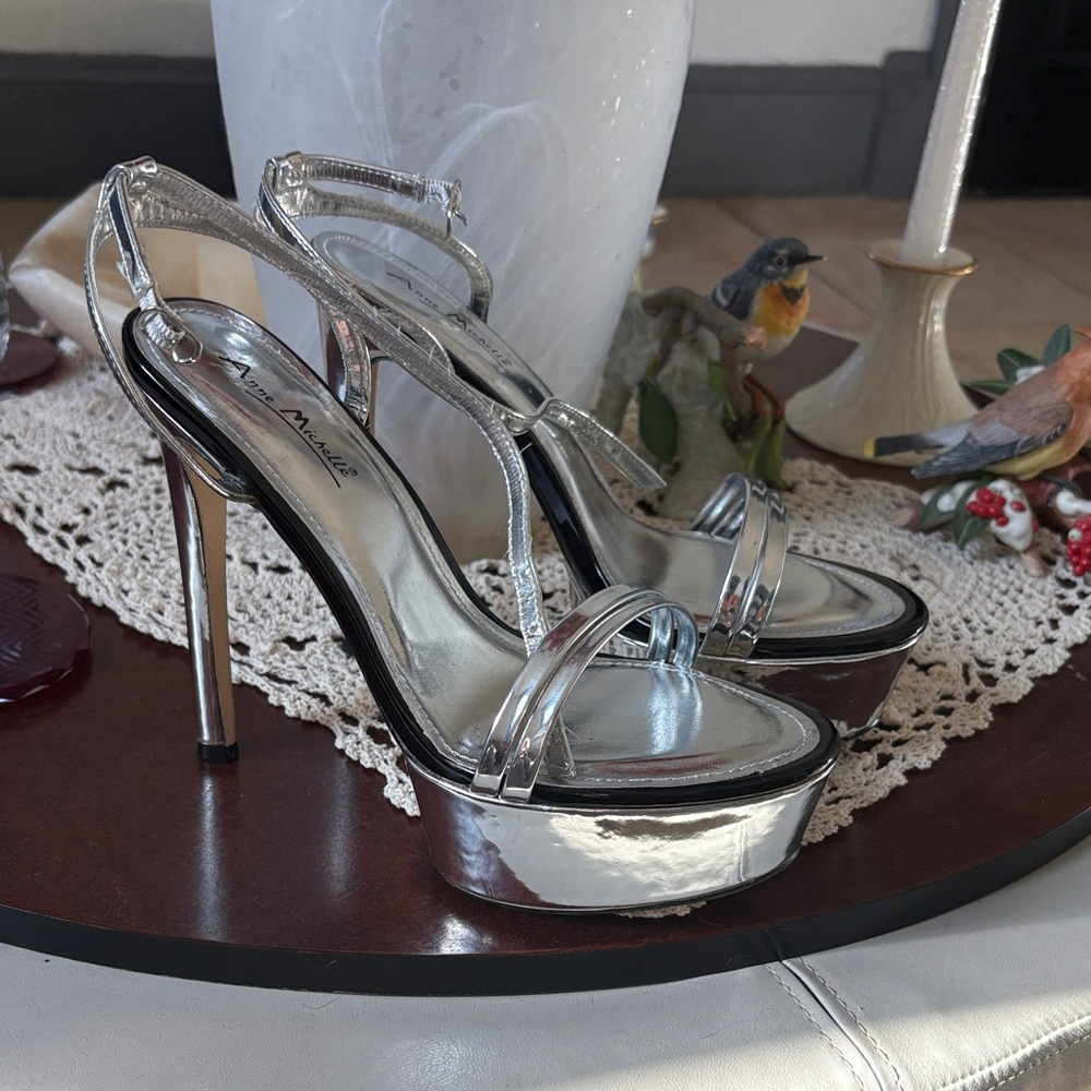 Anne Michelle Metallic Silver Strappy Heels
